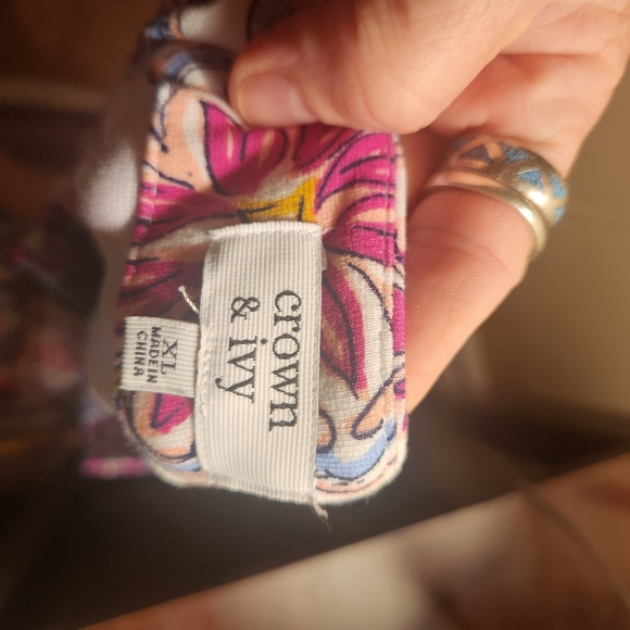 Crown & Ivy Pink Floral Long Sleeve Knee Length Shift Dress Womens Size XL - Picture 3 of 5